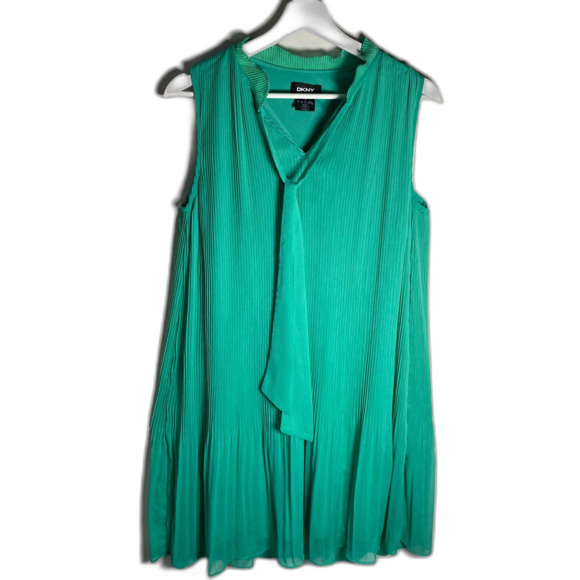 DKNY Dress Women's 8 Green Tunic Sleeveless Pleated Career Cocktail - Picture 2 of 6